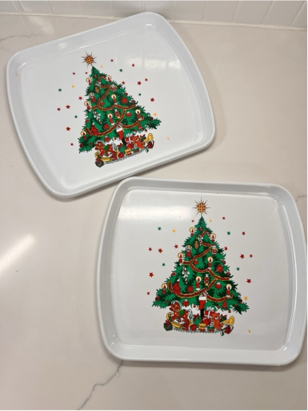 Vintage Christmas Tree Tray Set Of 2